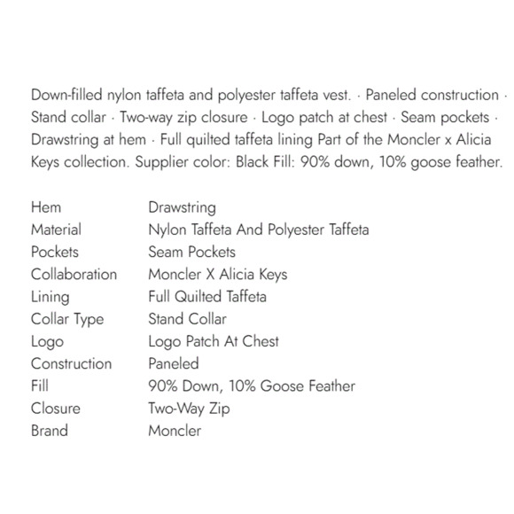 Moncler X Alicia Keys Chelsea Vest Jacket Women 0/ S Black Full Zip NWT $1405 - Picture 11 of 11